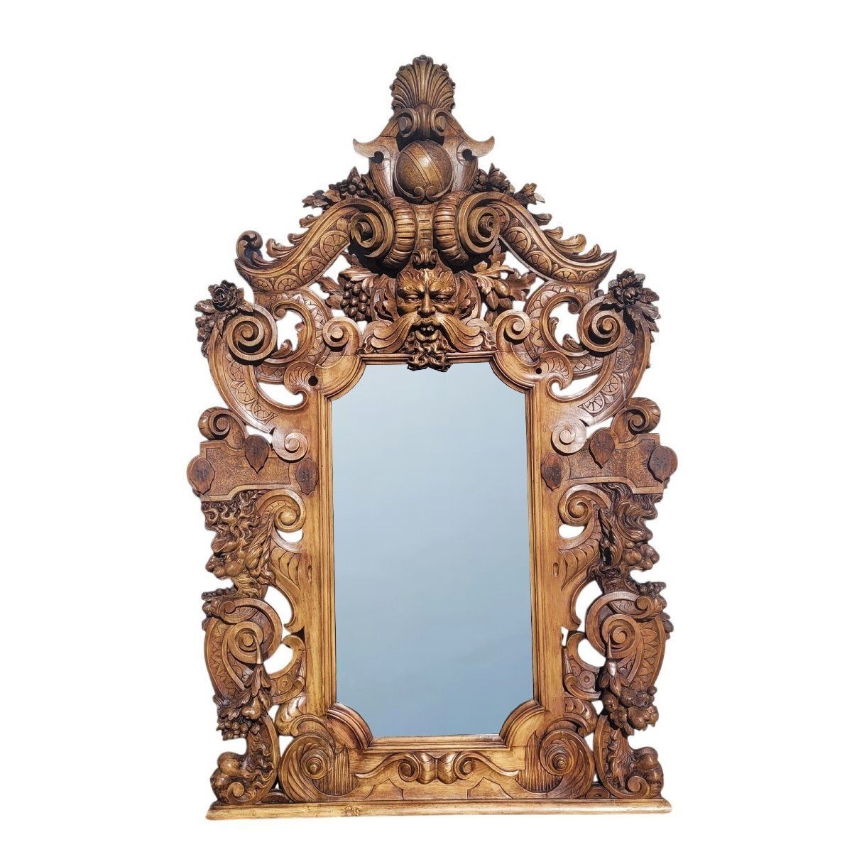 Grand miroir en bois sculpté, 234 cm de hauteur, Italie, XIXe siècle
