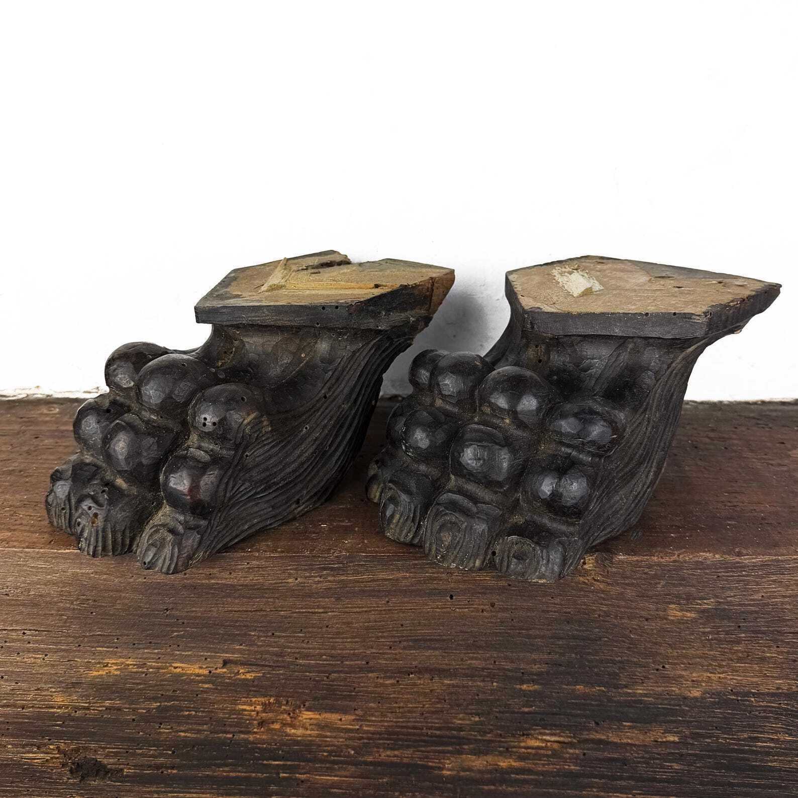 A Pair Of Antique Carved Wood Lion Paws, Large Italian Architectural Salvage Lion Feet
