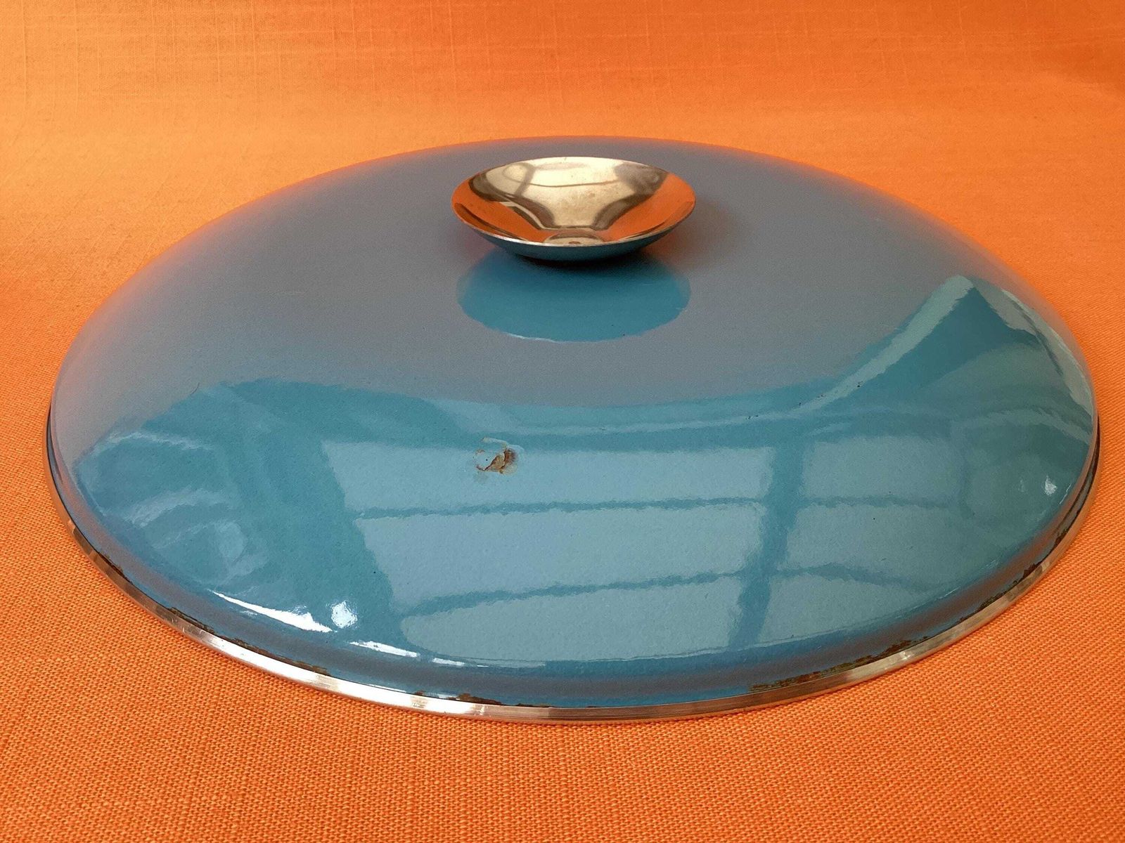 Vintage Cathrineholm Large Enamel Crockpot In Turquoise Blue Lotus Design, Retro Cookware photo furniture