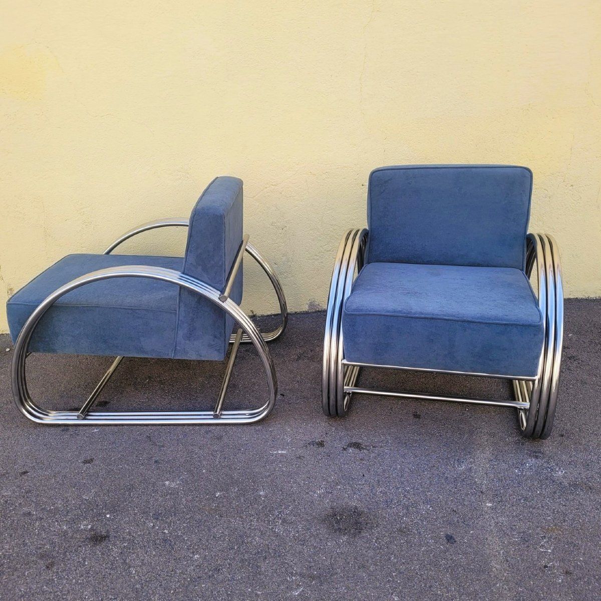 Naar R. Lauren, paar grote chromen fauteuils, 20e eeuw photo for sale