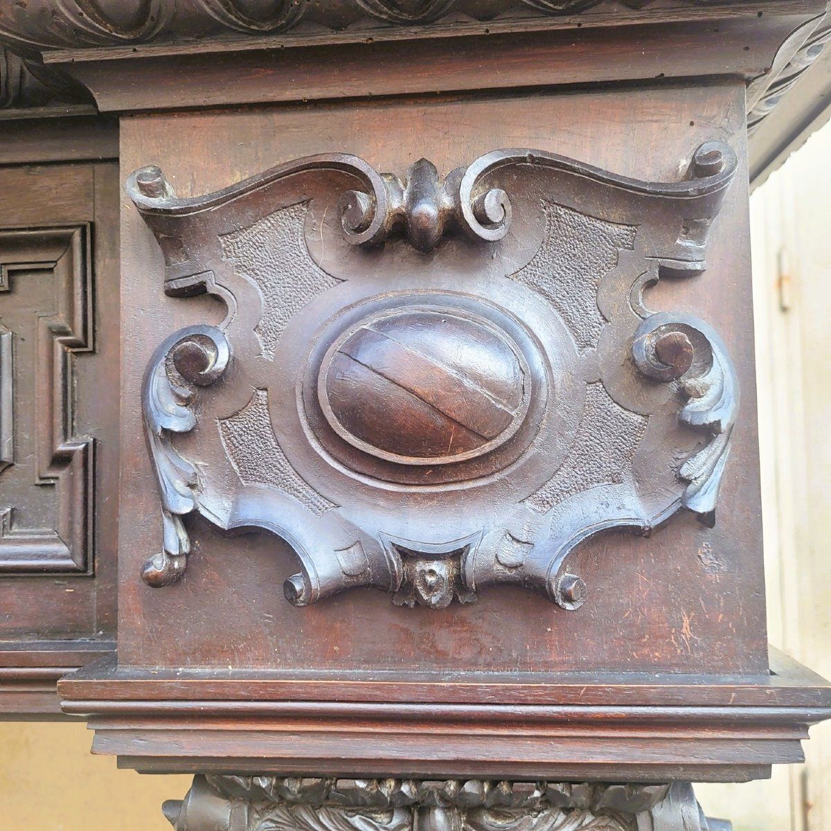 Grande cheminée en noyer de style Renaissance, XIXe siècle photo 12800.0