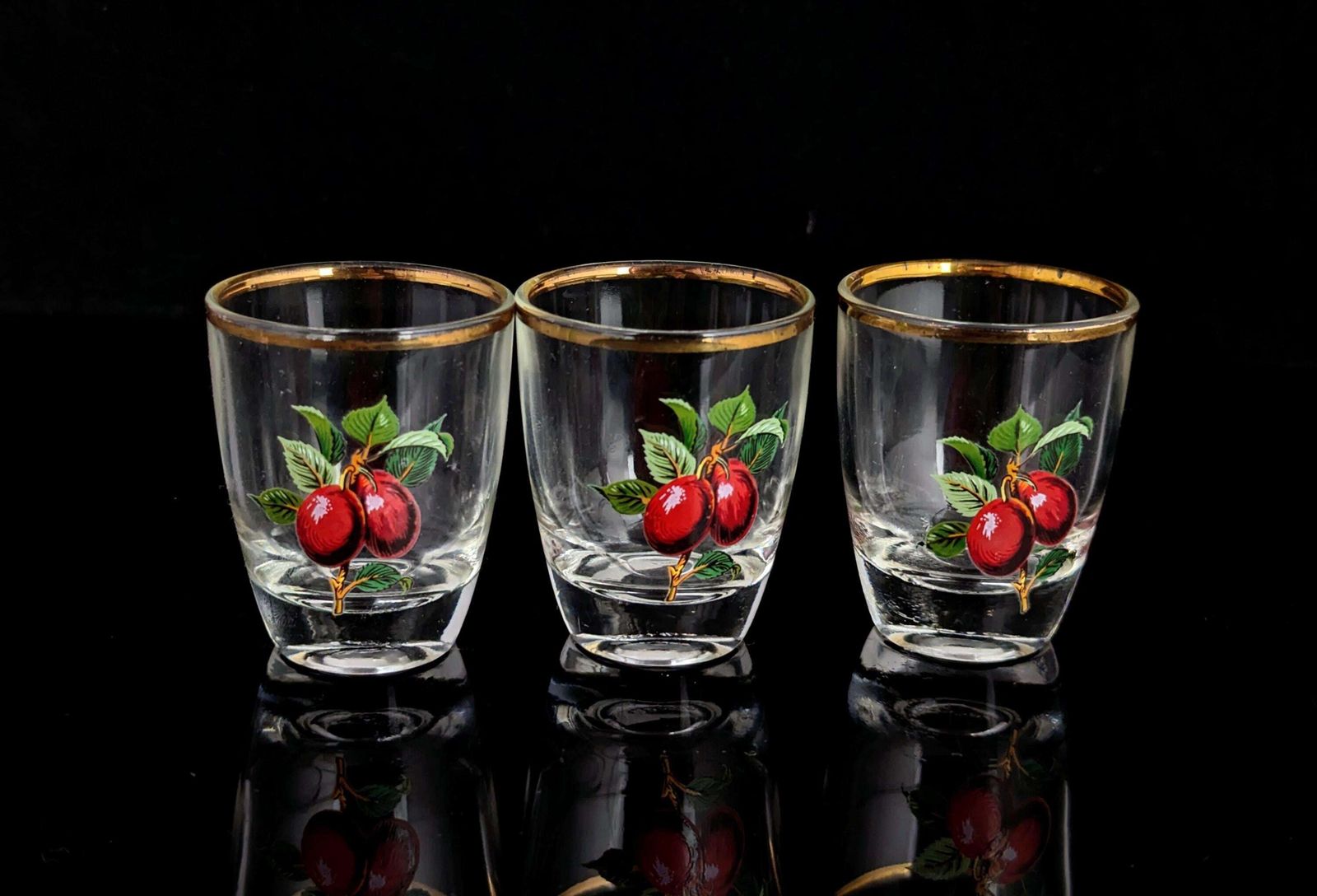 Vintage French Glass Shot Glasses, Hand Painted, Retro photo buy