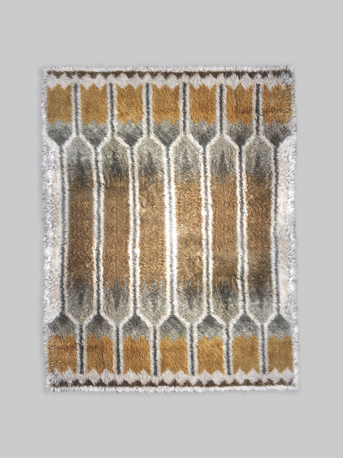 Zweeds Rya wollen vloerkleed in natuurlijk geel en grijs, 170x230cm
