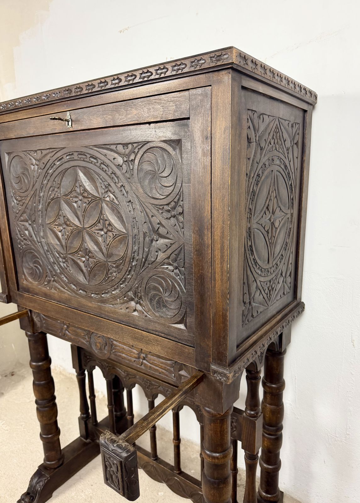Spanish Highly Carved Wood Cabinet Or Bargueño, 20th Century photo Furniture