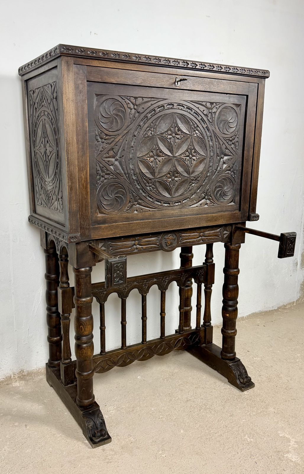 photo furniture Spanish Highly Carved Wood Cabinet Or Bargueño, 20th Century