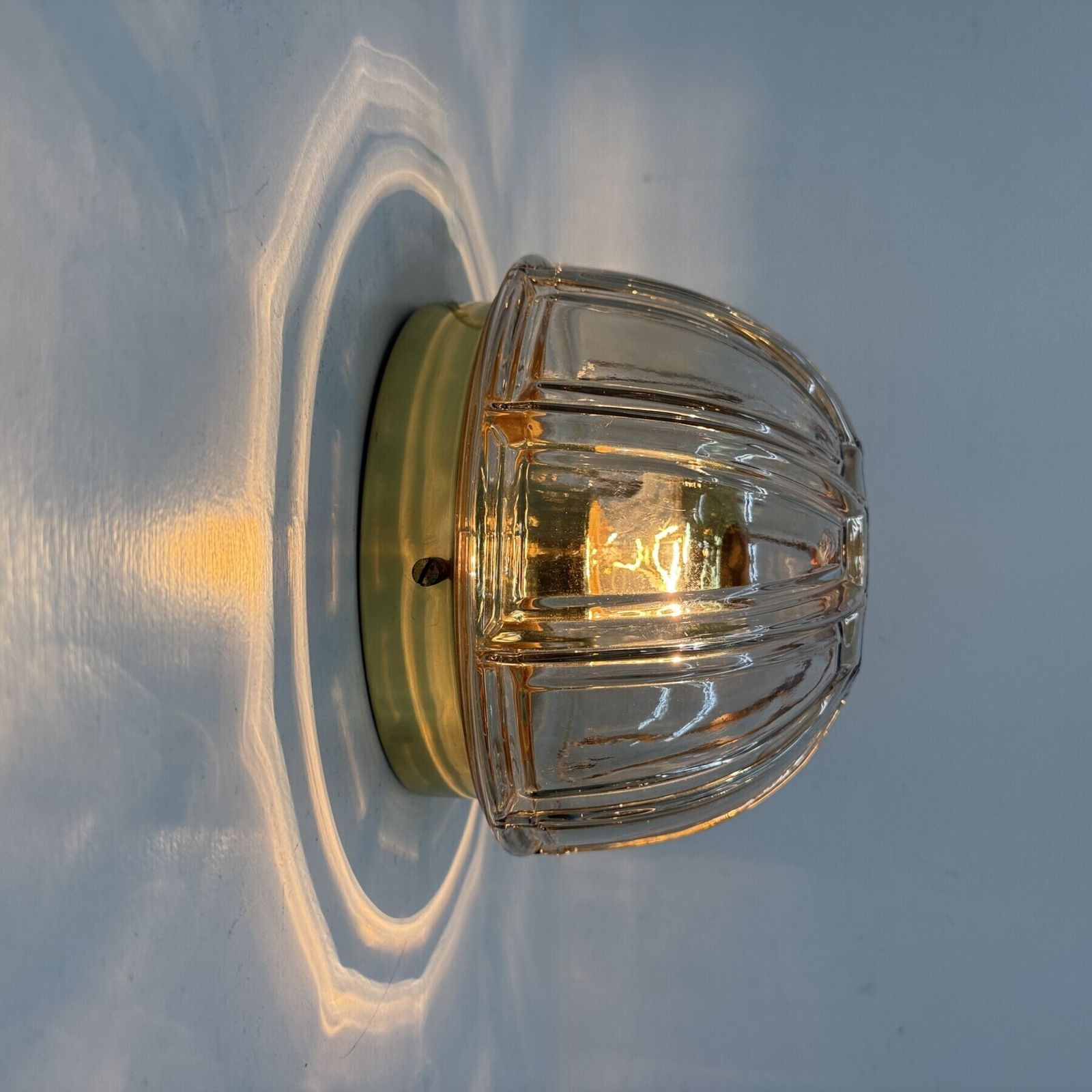 photo furniture Limburg Galshütte Topaz Toned Glass Flush Mount Wall Light Or Sconce , 1970s , Germany