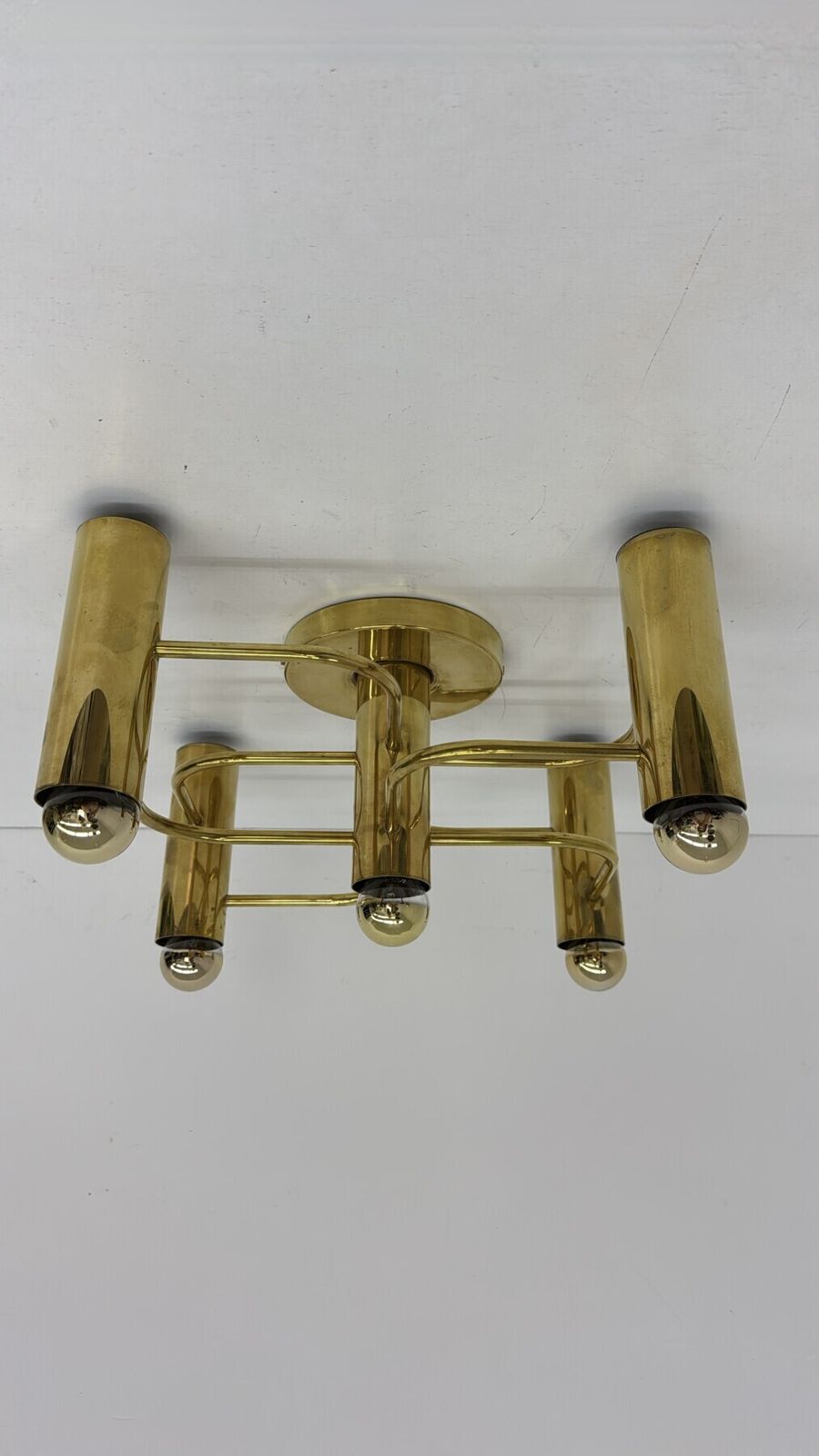 Vintage Mid-Century Modern Messing Plafondlamp Leola Flushmount by Sciolari, Duitsland, jaren 1970 photo furniture