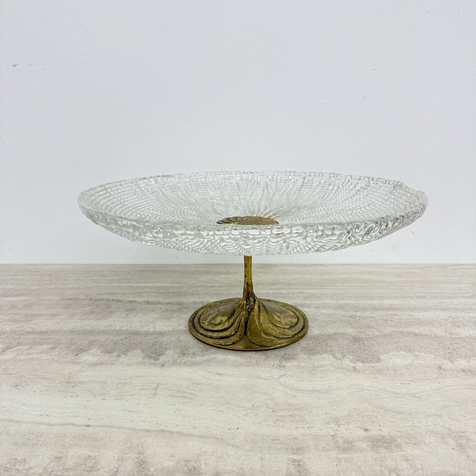 Mid Century Design Center Piece Crystal And Brass Bowl , 1960s