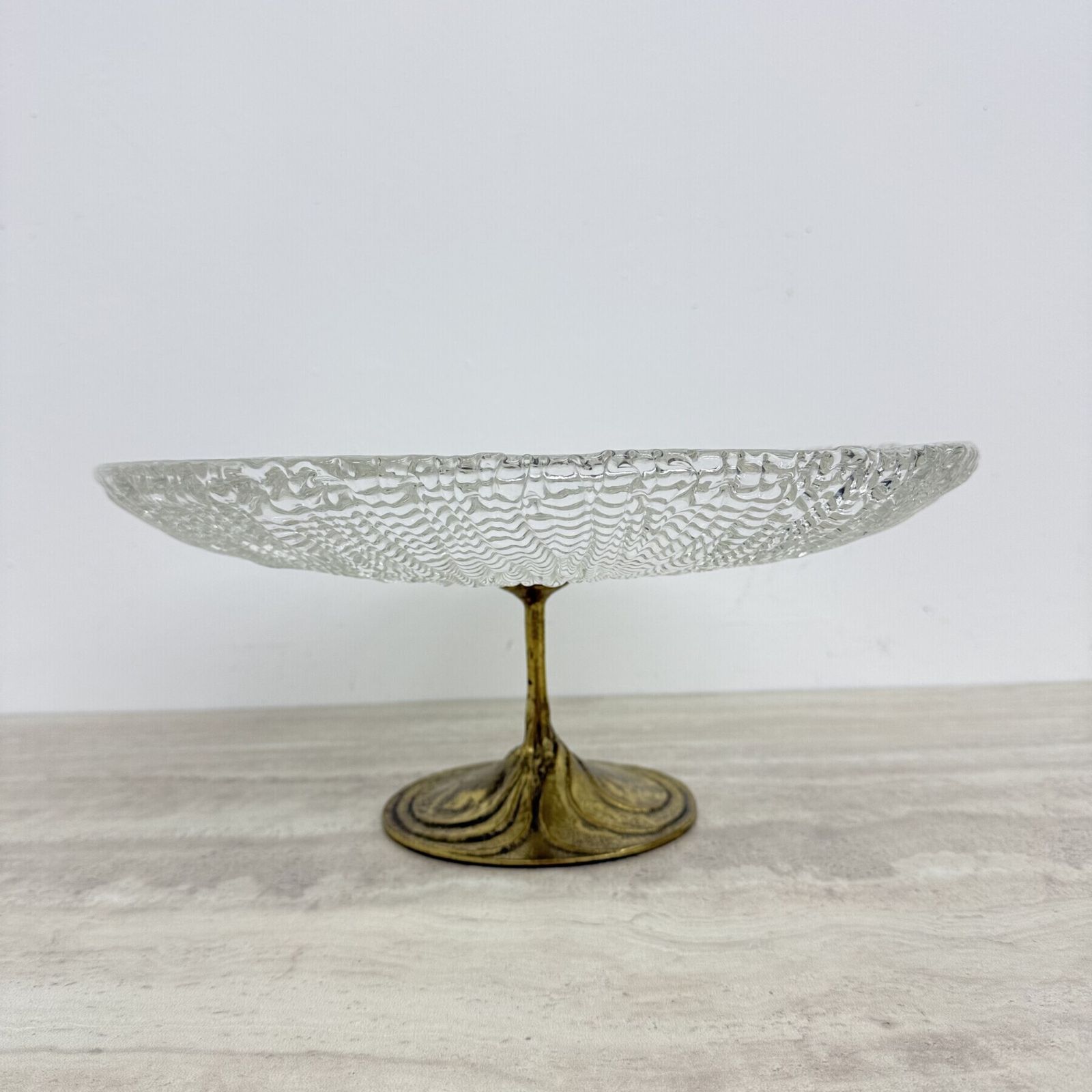 293.0 Mid Century Design Center Piece Crystal And Brass Bowl , 1960s photo