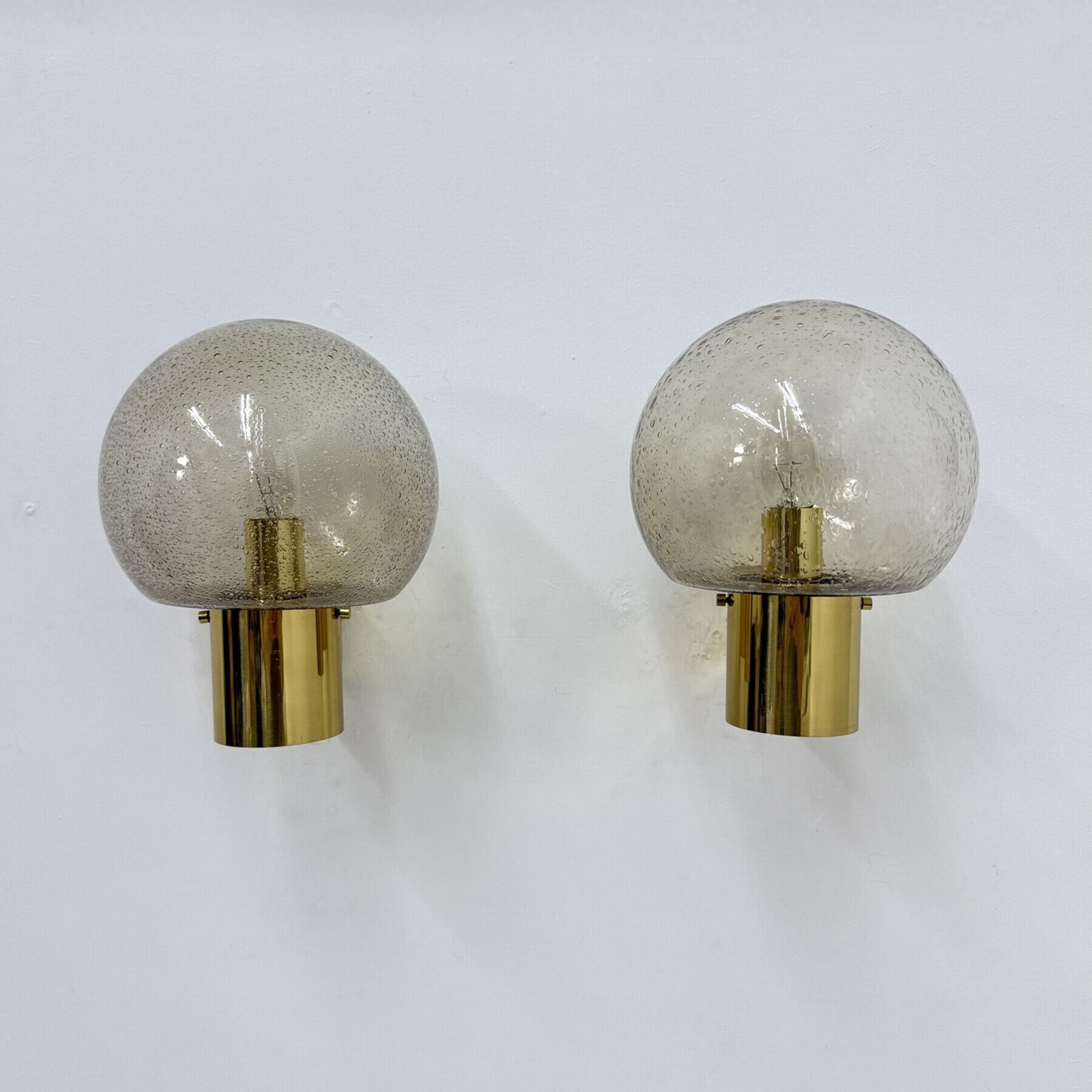 Mid  Century Limburg Glashütte Wall Light Brass With Smoked Bubble Glass, 1970s