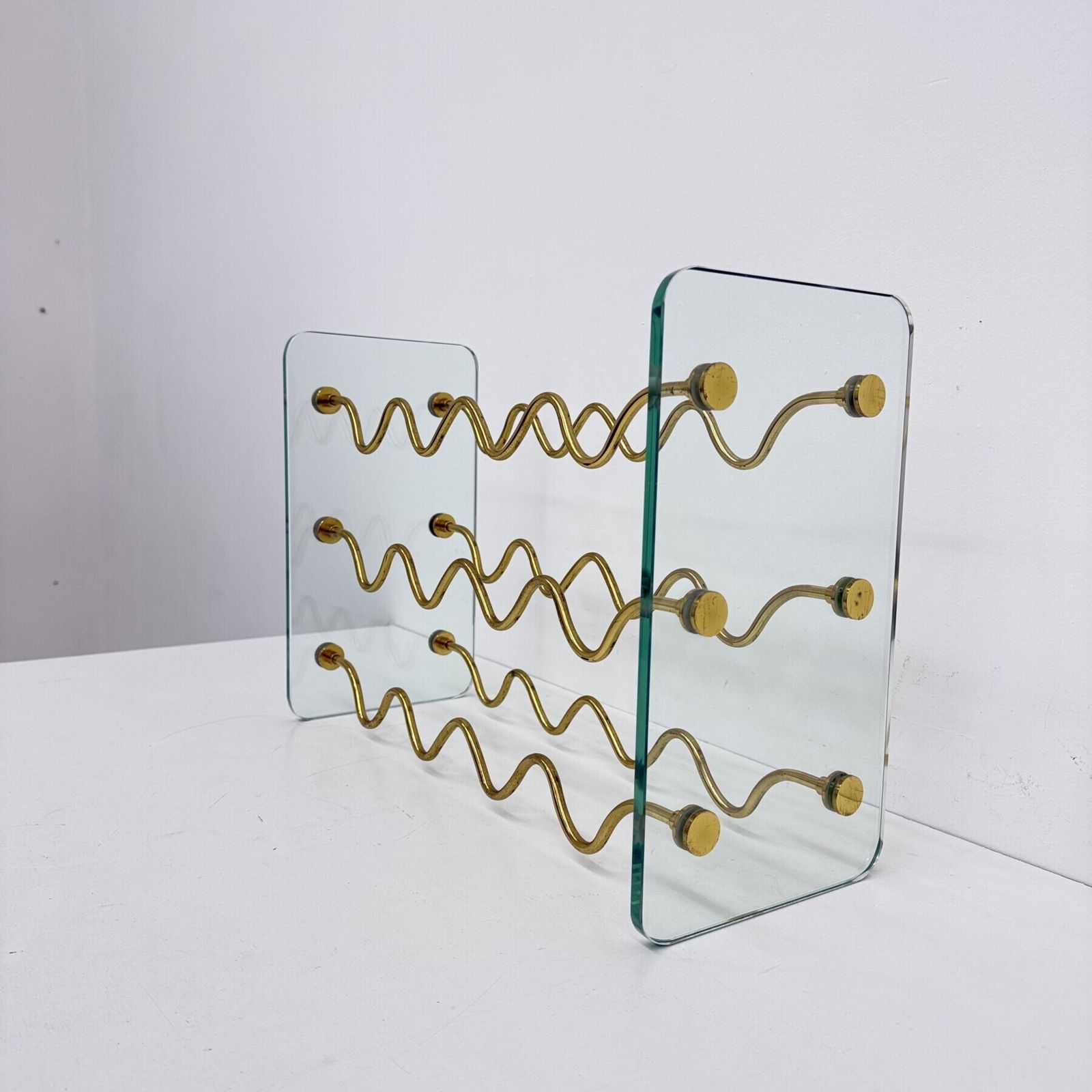 French Wine Rack In Glass And Brass By David Lange, 1970s photo buy
