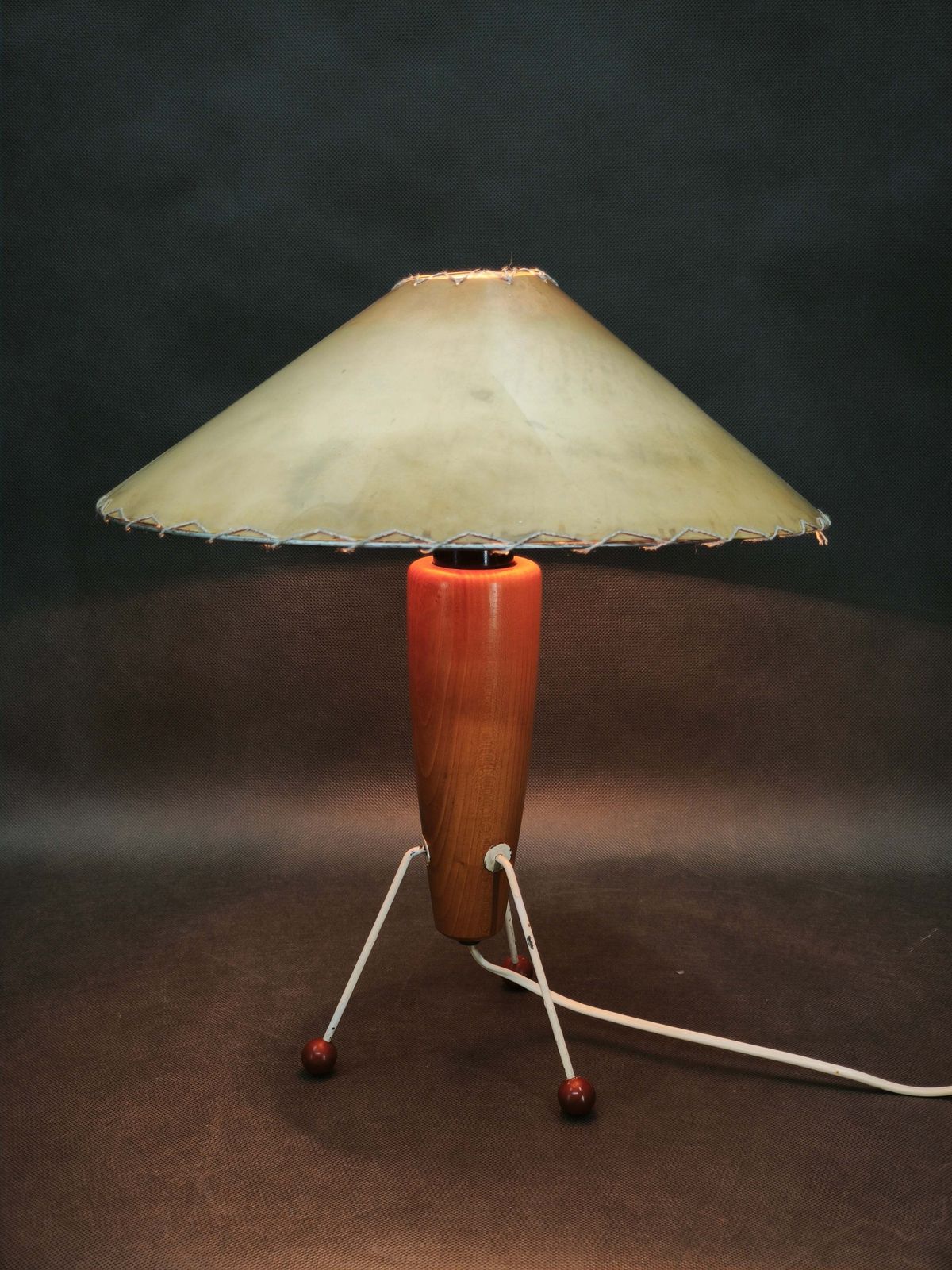 1960s Space Age Tripod Wood Table Lamp With Original Shade, Czechoslovakia photo furniture