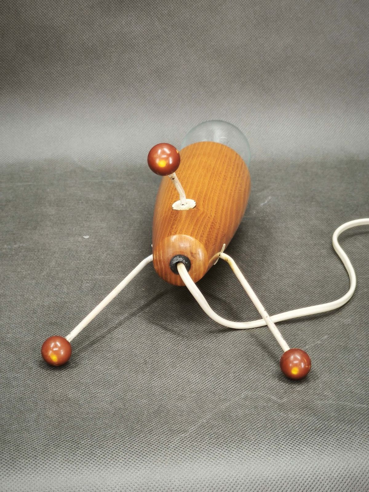 1960s Space Age Tripod Wood Table Lamp With Original Shade, Czechoslovakia photo 293.0