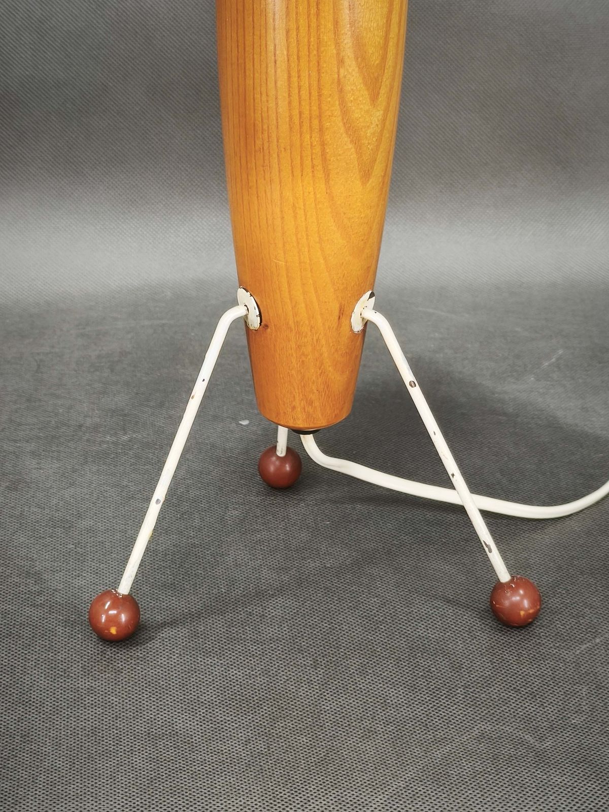 photo for sale 1960s Space Age Tripod Wood Table Lamp With Original Shade, Czechoslovakia