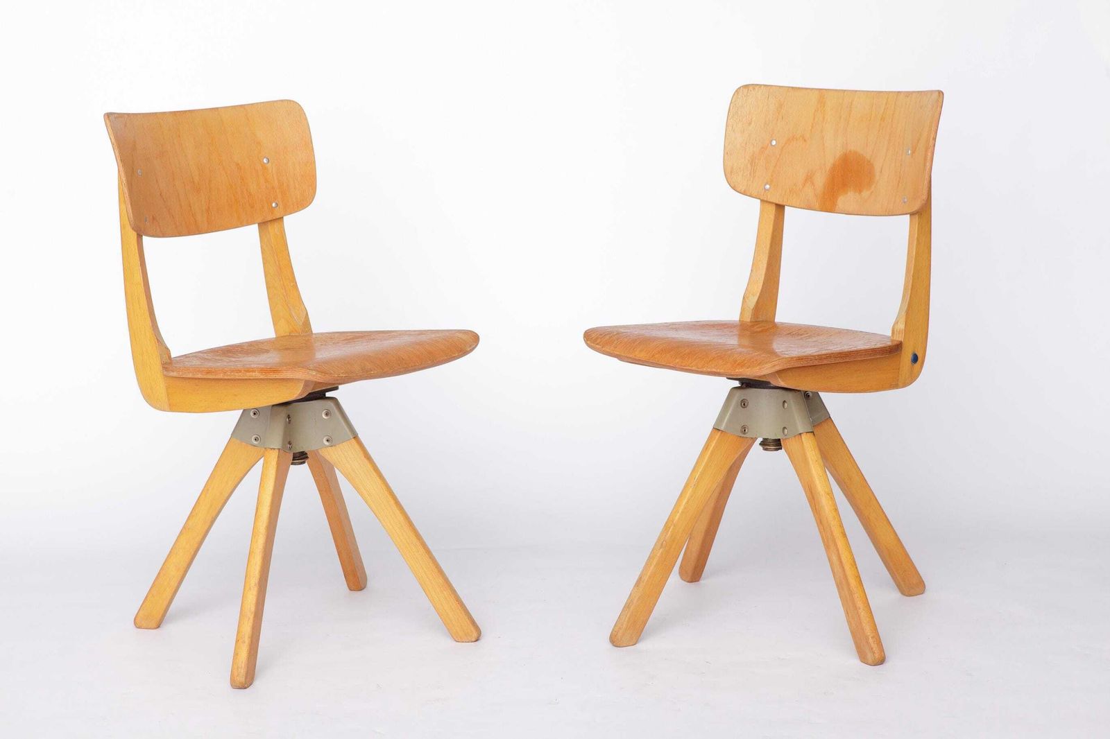 Pair Of Vintage Casala Swivel Chairs, 1970s German Industrial Beechwood Chairs, Adjustable Studio Or Desk Seating photo furniture