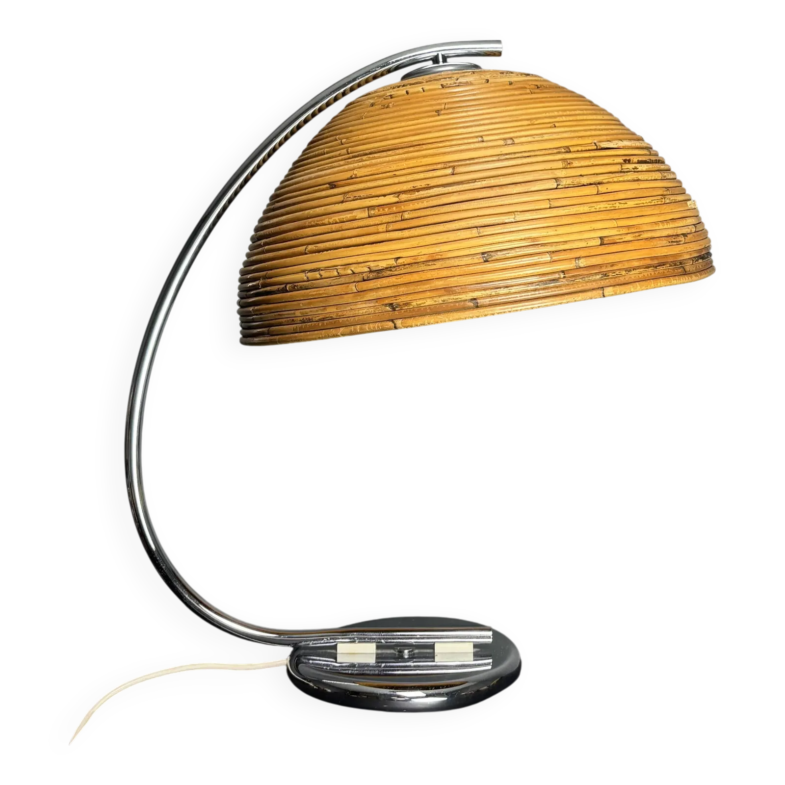 Lampe de table ou de bureau italienne mid-century en rotin bambou, années 1970