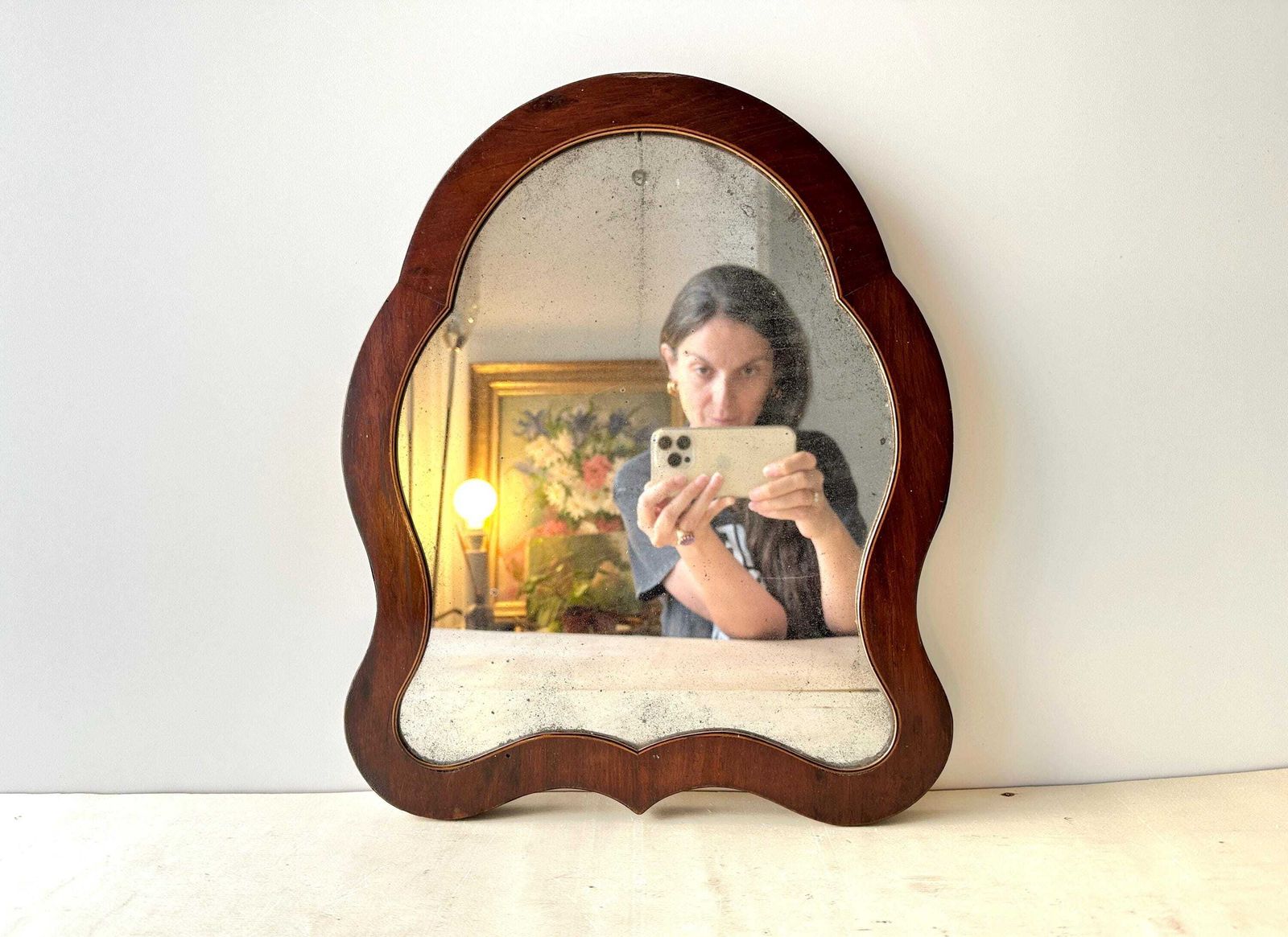 Miroir de table d'époque Napoléon III en acajou, miroir de table à verre au mercure, cadre galbé, XIXe siècle photo furniture