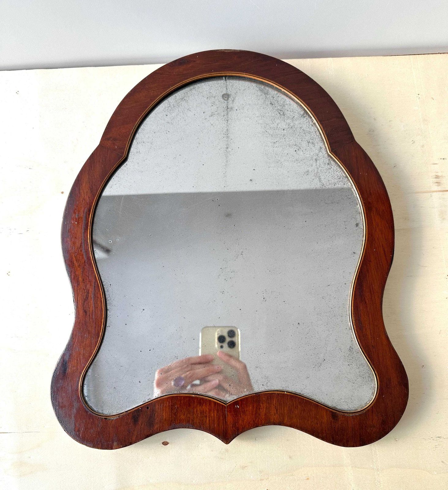 photo furniture Antique French Napoleon III Mahogany Mirror, 19th Century Table Mirror With Mercury Glass, Curved Frame