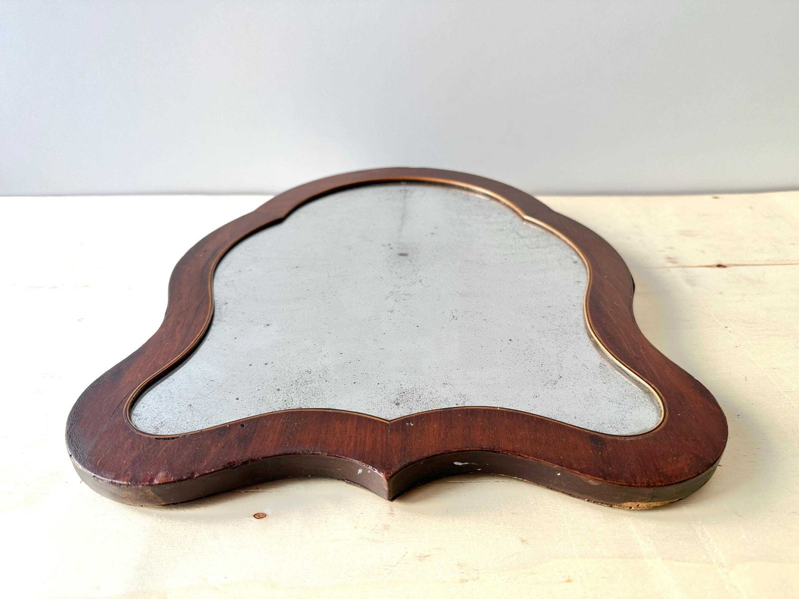 photo for sale Antique French Napoleon III Mahogany Mirror, 19th Century Table Mirror With Mercury Glass, Curved Frame