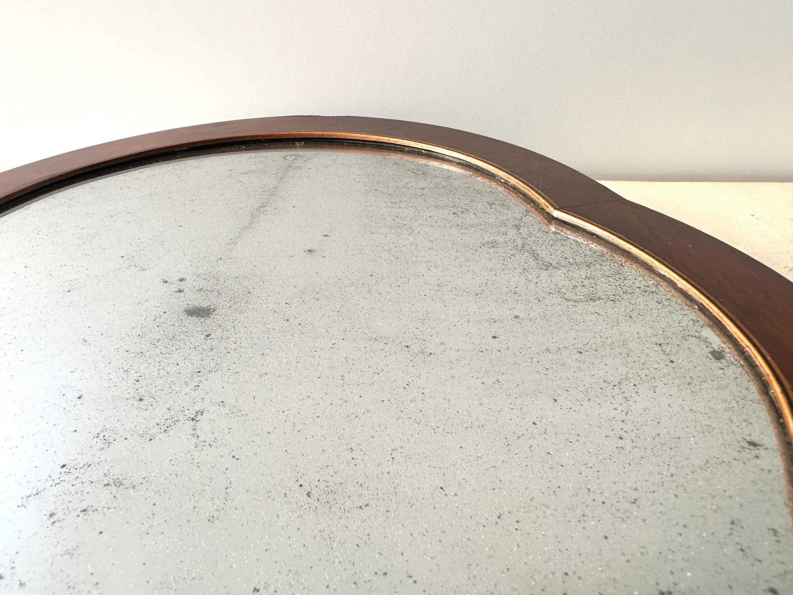 photo vinterior Antique French Napoleon III Mahogany Mirror, 19th Century Table Mirror With Mercury Glass, Curved Frame