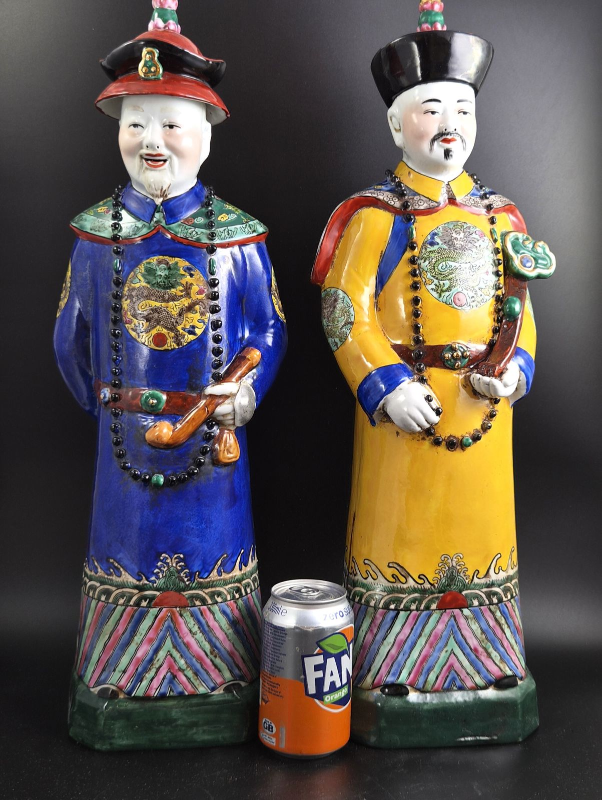 Zeldzaam groot 56 cm Chinees porseleinen Qing-keizerspaar, Fujian Huiguan-merk photo 1500.0