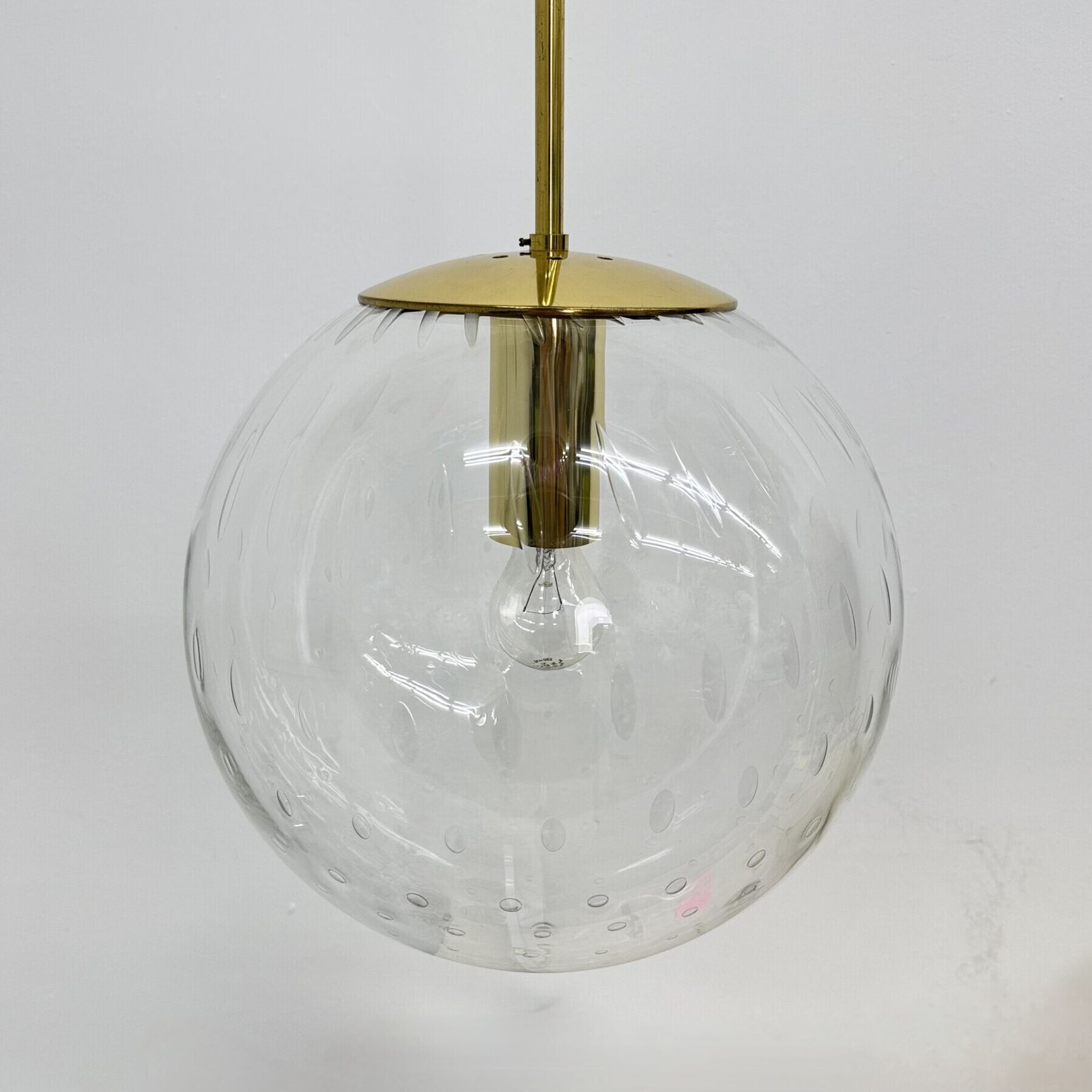Limburg Glashütte Glass With Brass Ball Pendant Hanging Lamp , 1970s