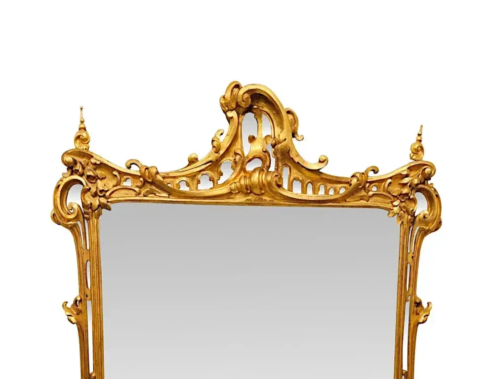 Zeer zeldzame grote 19e eeuwse vergulde Chinese Chippendale stijl schoorsteenspiegel photo furniture