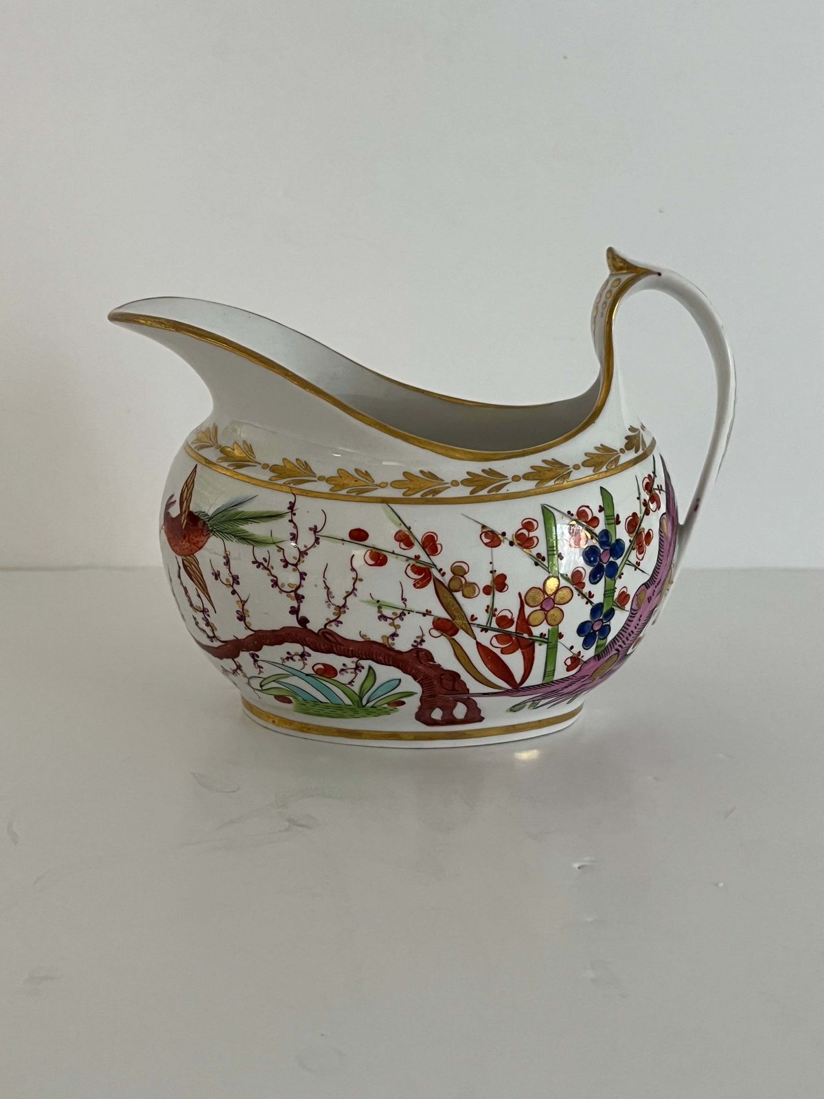 Worcester Bfb roomkannetje uit de collectie van Lord & Lady Flight, Ho Ho Birds, ca. 1810 photo for sale