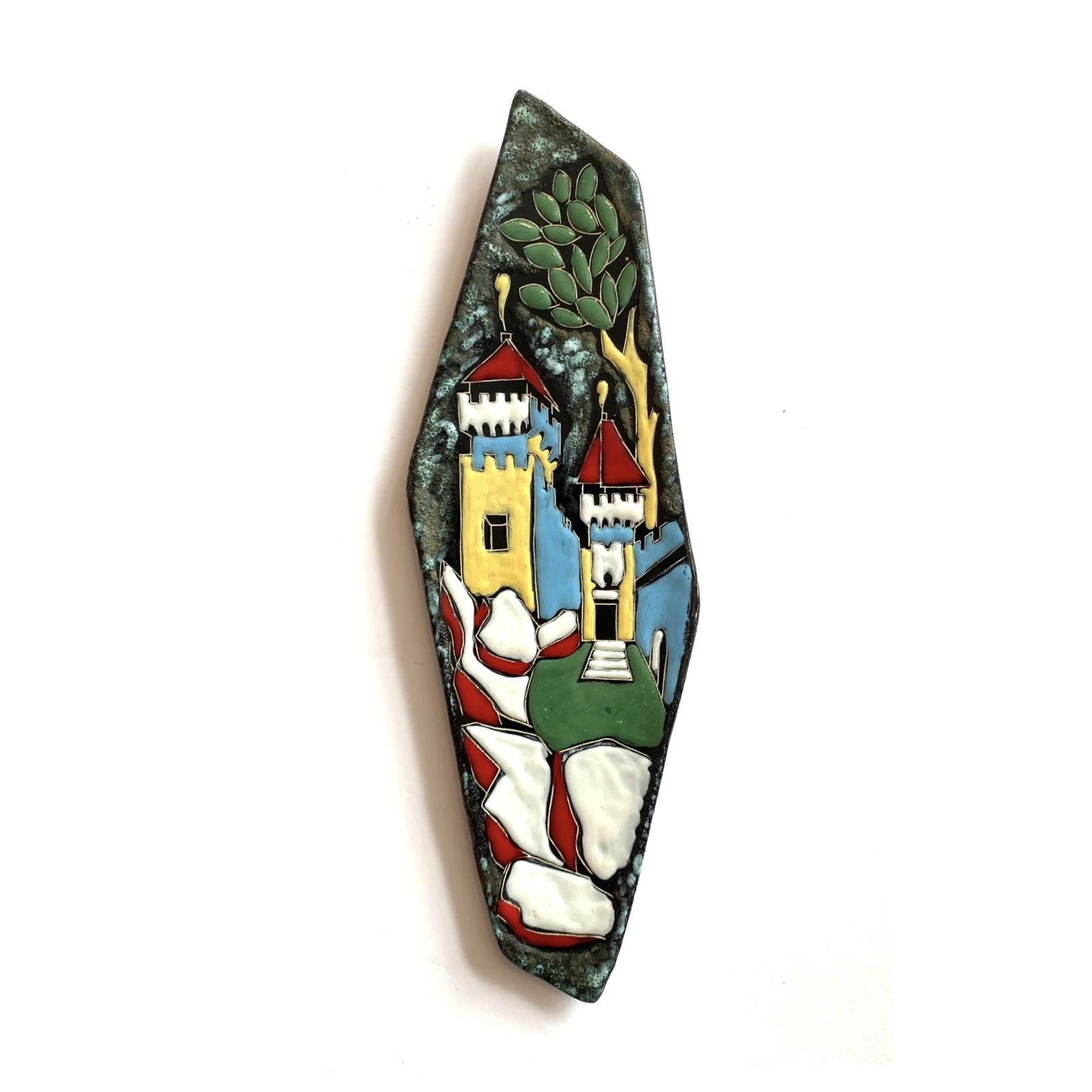 San Marino Pottery Free Form Wall Plaque In Vibrant Multicoloured Glaze, 1960s Italian Decor