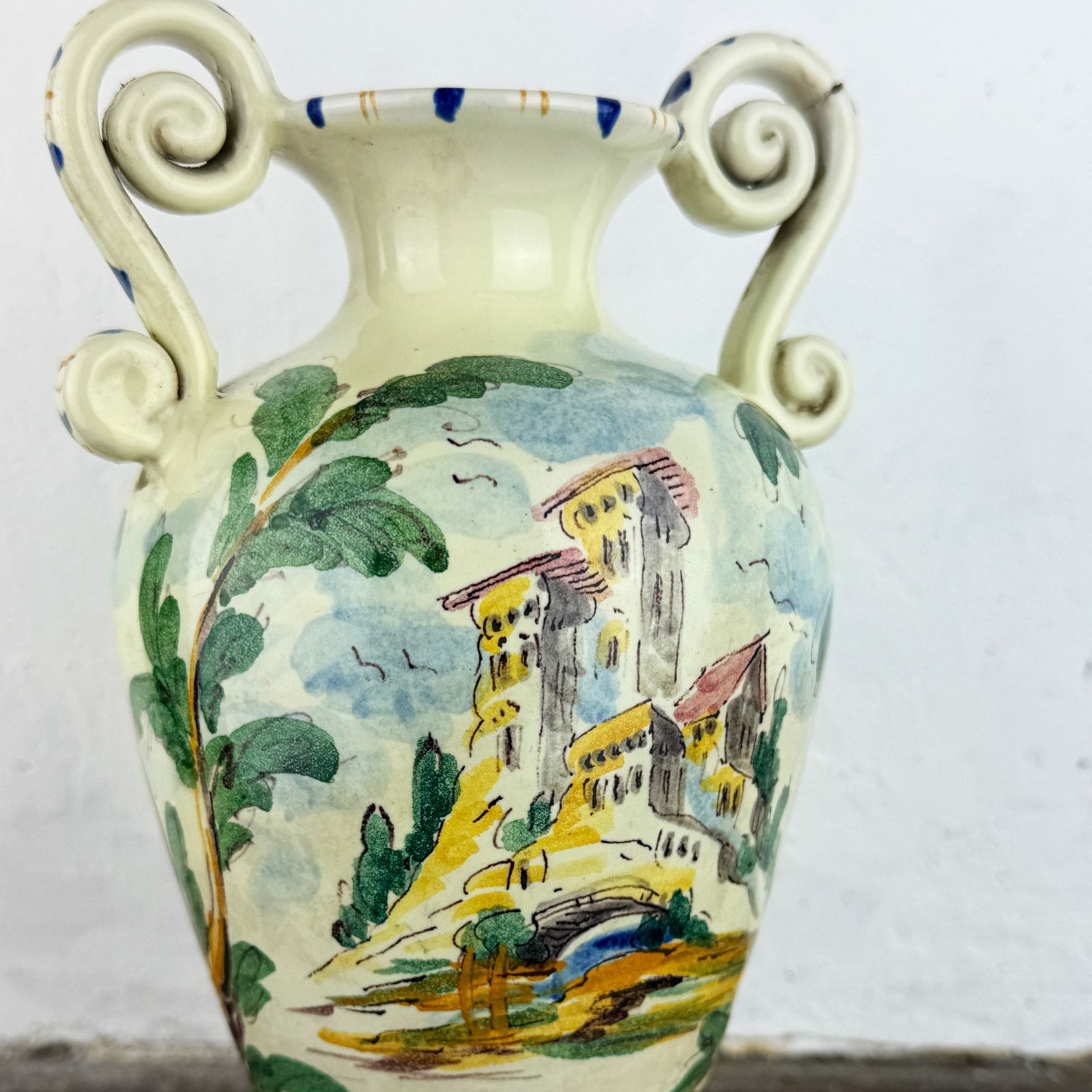 Antique 1920s Albisola Fenice Majolica Vase, Italian Hand Painted Ceramic Amphora photo Home Decor