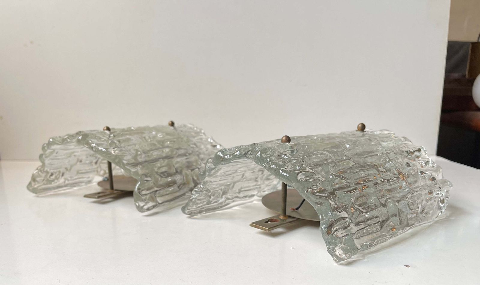 Appliques murales en verre cristal glacé, par Carl Fagerlund pour Orrefors, Suède, années 1960 photo vinterior