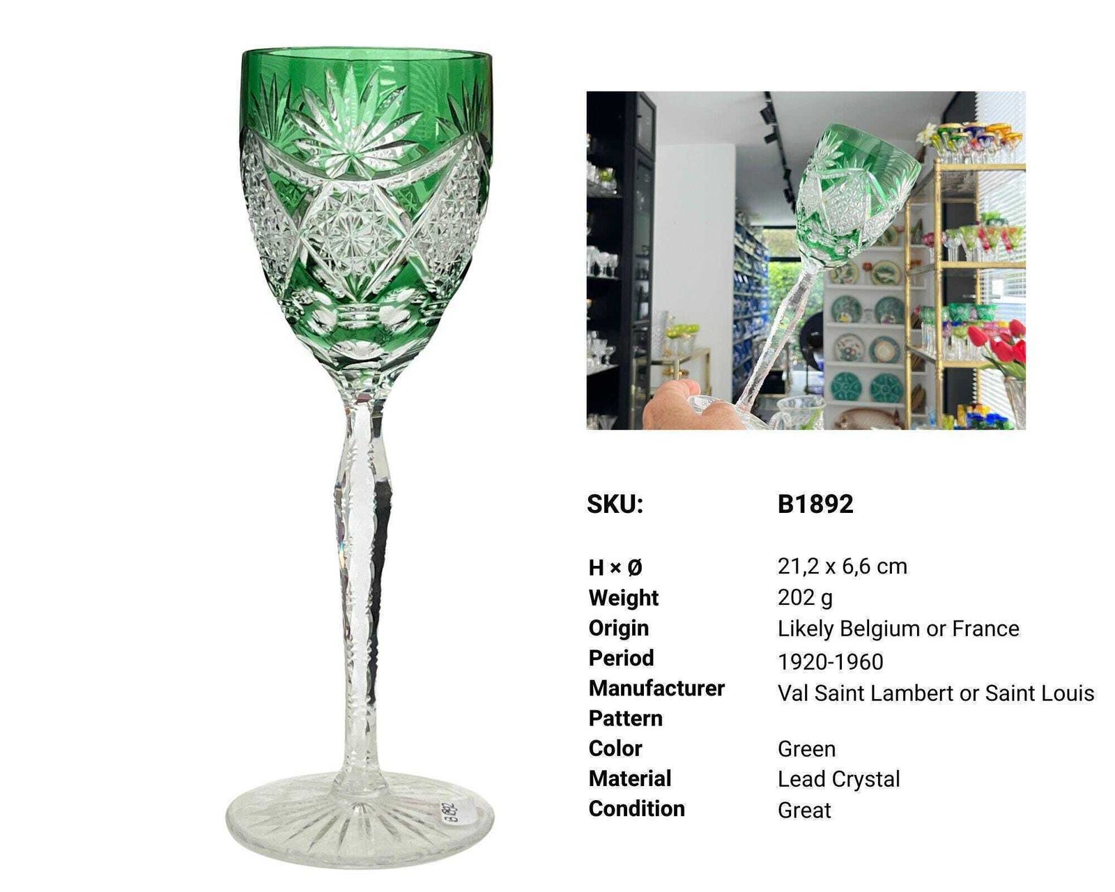 Val Saint Lambert & Saint Louis | (3) groene kristallen glazen. photo Woonaccessoires