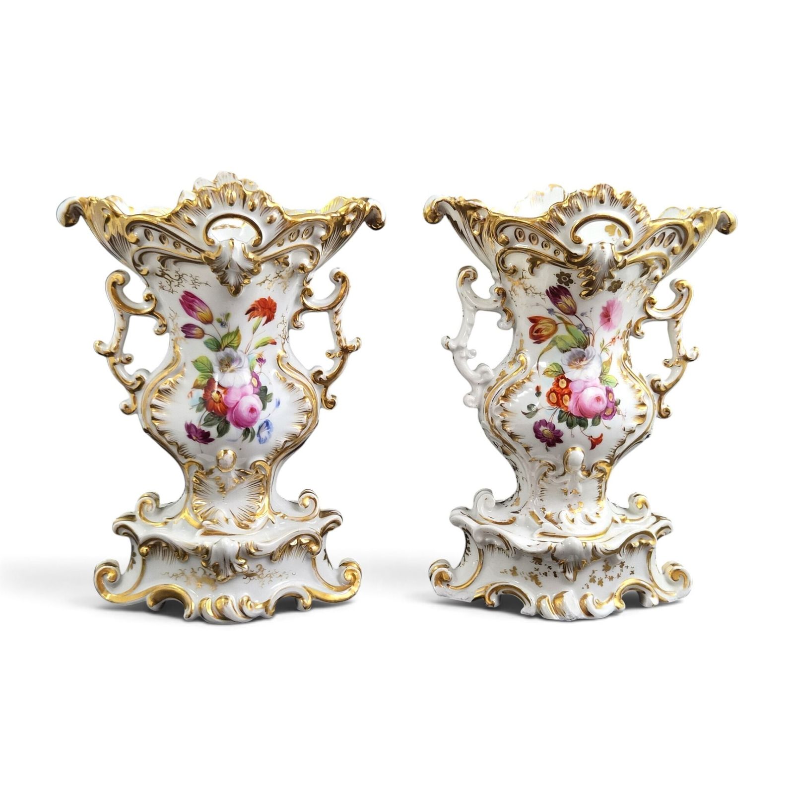 Franse Jacob Petit Rococo Revival Porseleinen Vazen, Fontainebleau, ca. 1840