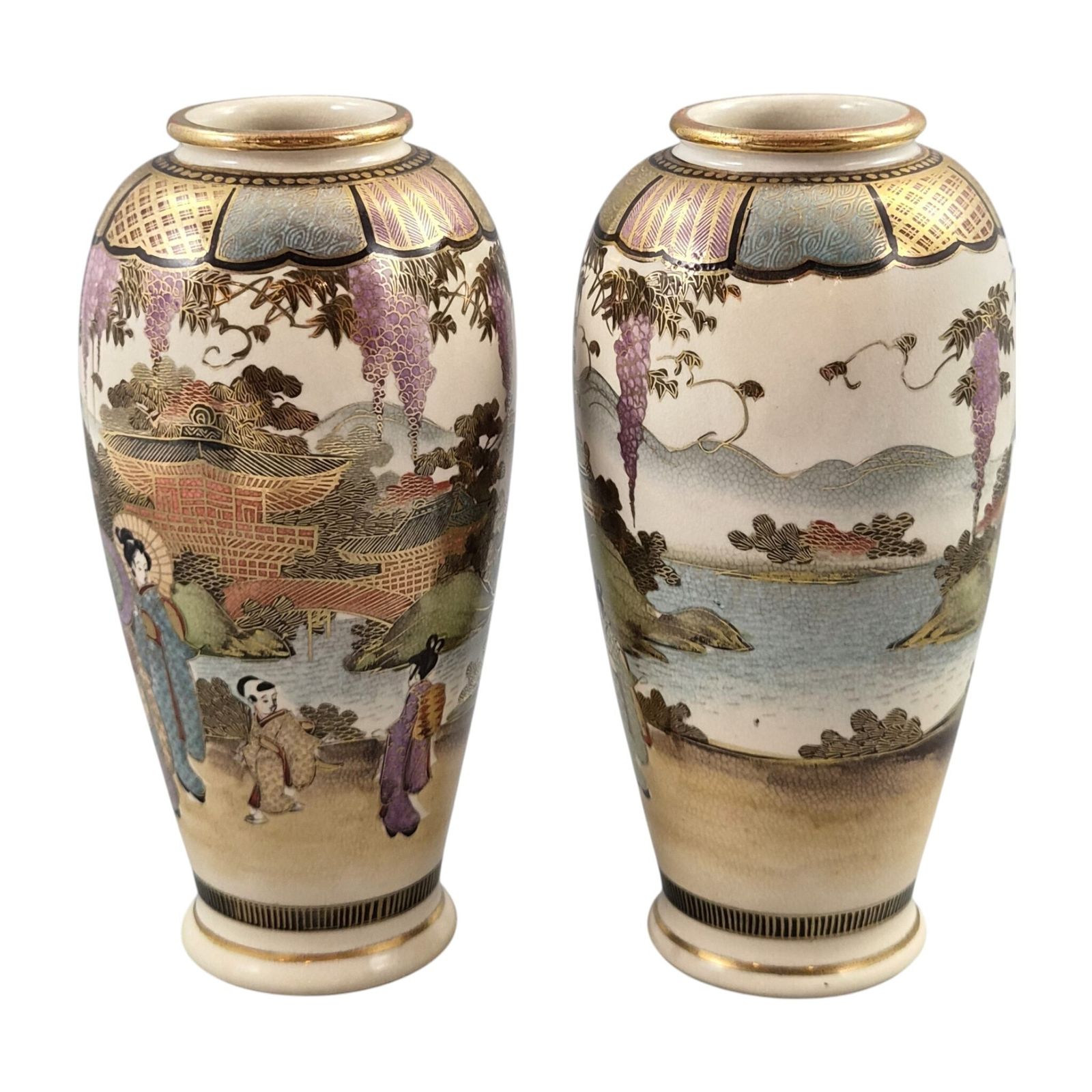 Antiek paar Japanse Shozan Satsuma-vazen, ca. 1900-1910