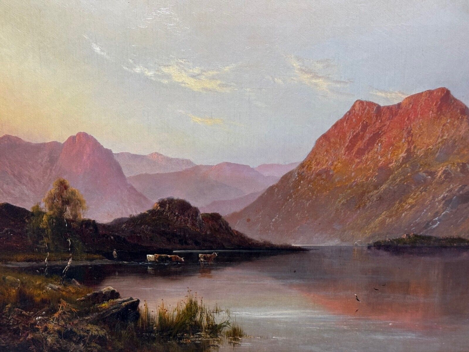 Alfred De Breanski Jr Gesigneerd Lake Windermere Vee Landschap Olieverfschilderij photo furniture
