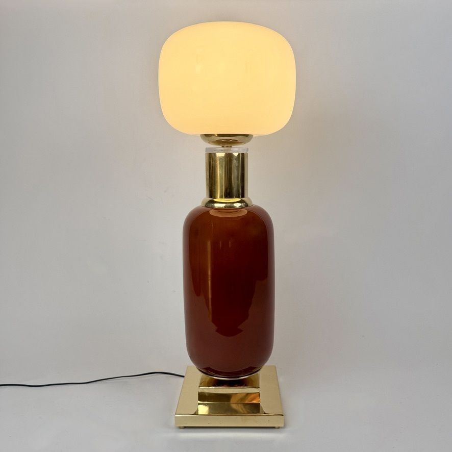 Late 20th Century Pair Of Brass And Murano Glass Tall Table Lamps photo furniture