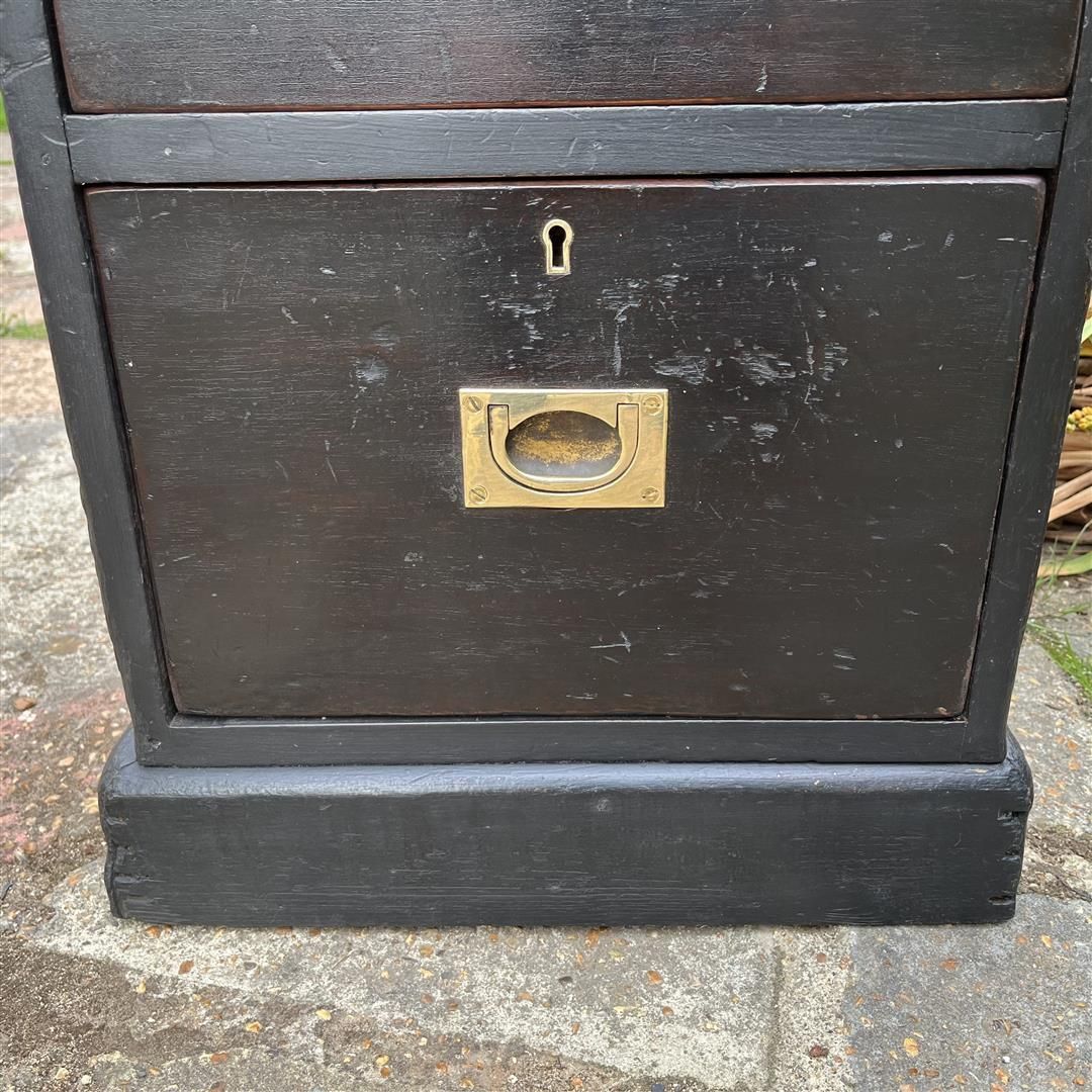 Antique Wooden Tall Narrow Chest Of Drawers In Black Paint photo Furniture