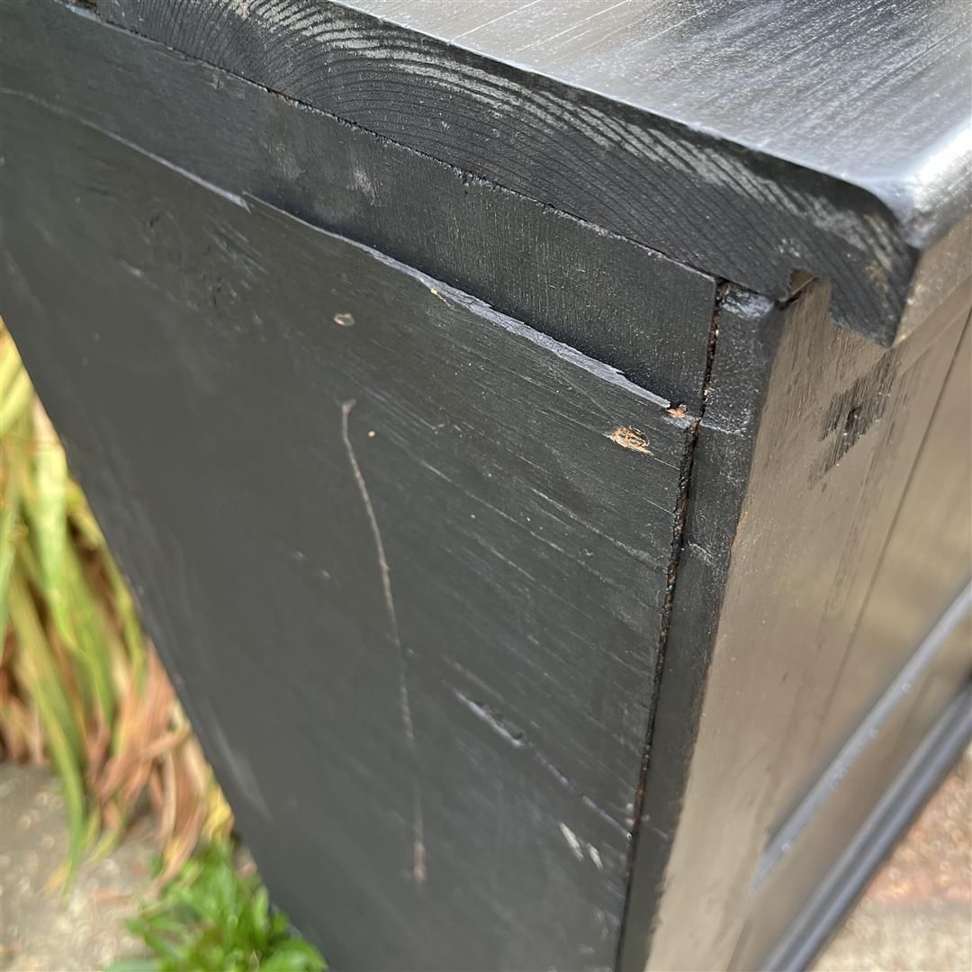 photo vinterior Antique Wooden Tall Narrow Chest Of Drawers In Black Paint