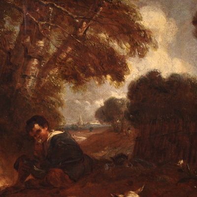 18e-eeuws Engels schilderij, pastoraal landschap photo vintage