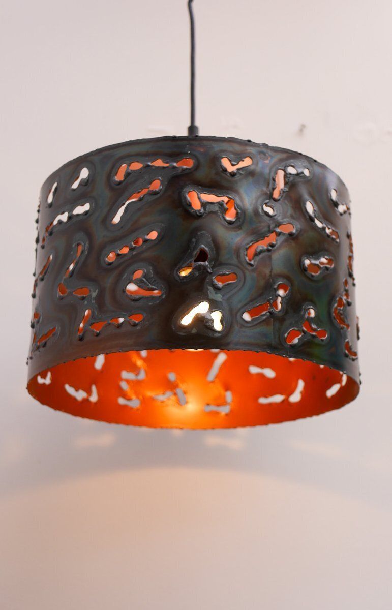 Brutalistische koperen hanglamp van Boréns, jaren 1970 photo vintage