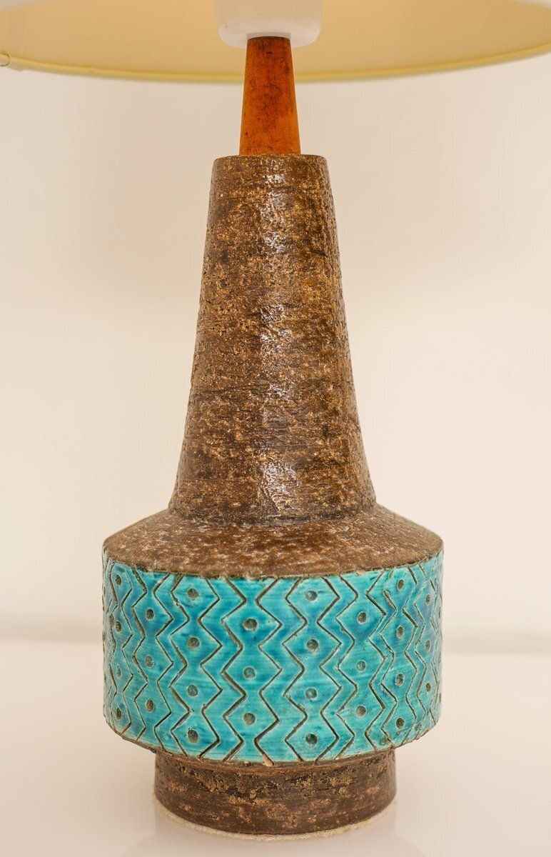 photo for sale Bitossi Pottery Lamp In Rimini Blue Ceramic By Aldo Londi, Italy, 1970