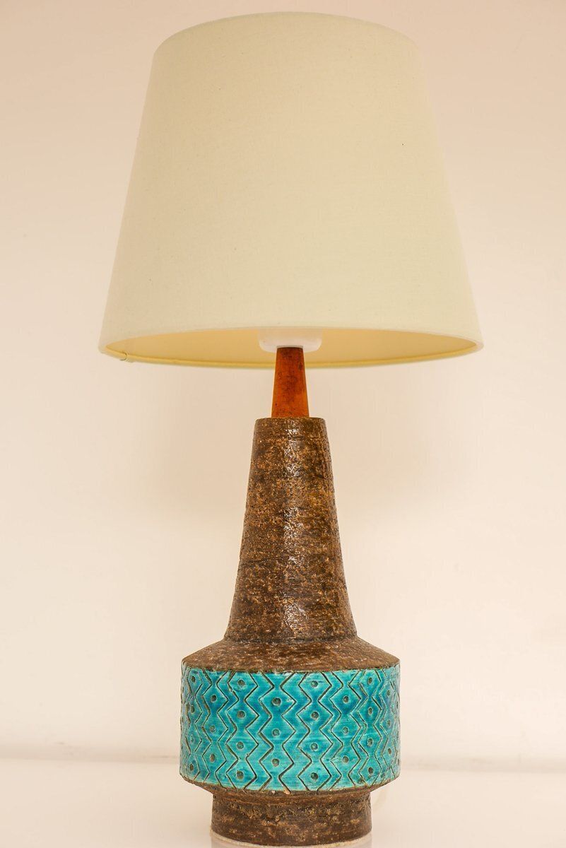 Verlichting Bitossi Pottery Lamp In Rimini Blue Ceramic By Aldo Londi, Italy, 1970 photo