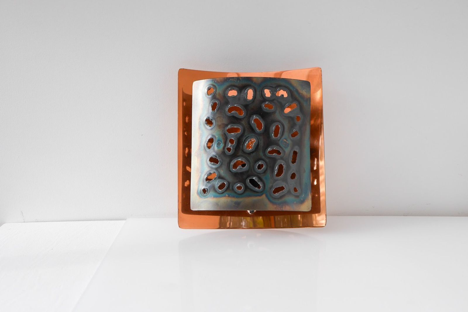 Verlichting Vintage Brutalist Koperen Wandlamp van Boréns, jaren 1960 photo