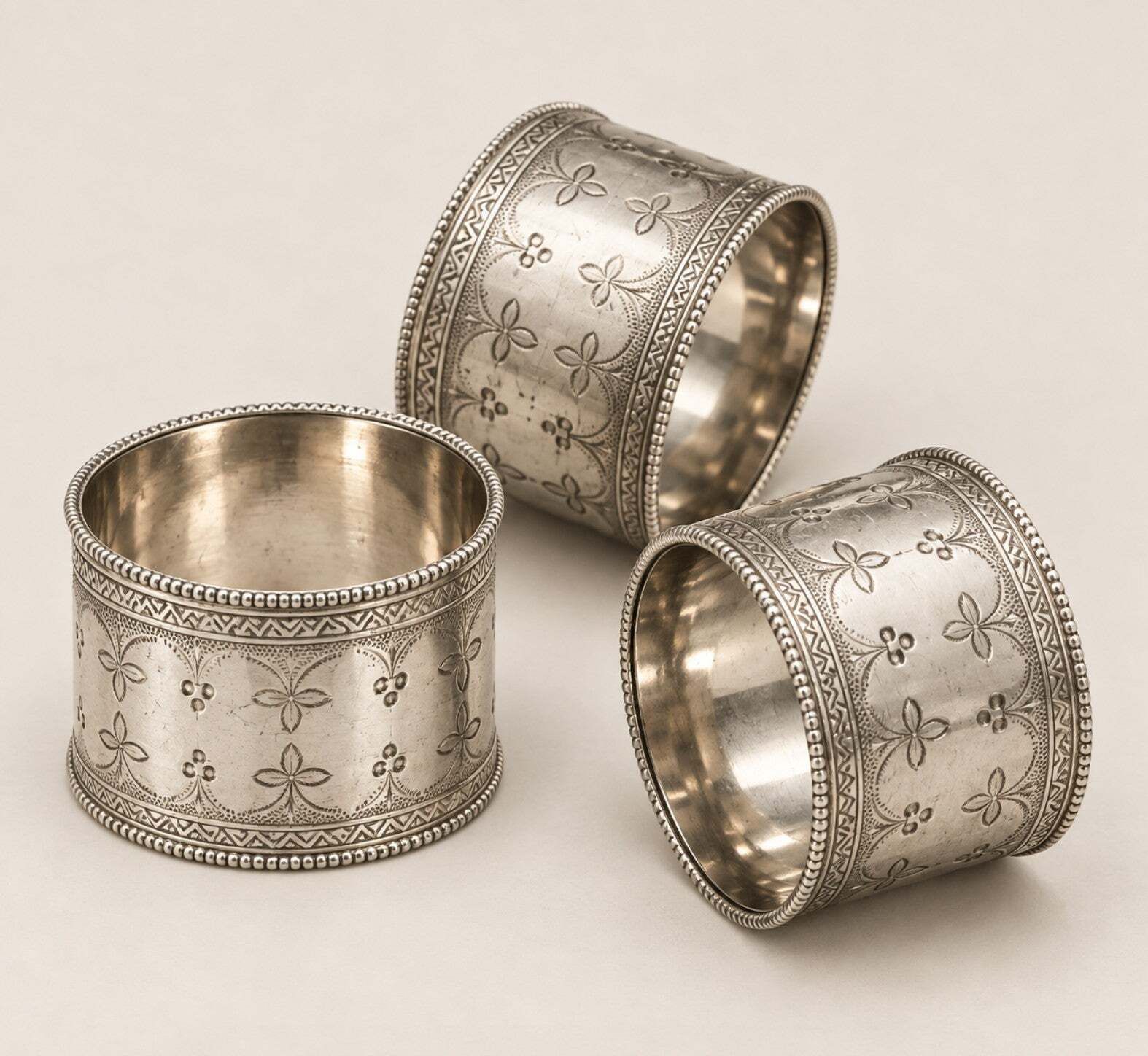 Antiek Engels zilveren servetringen set van 6, bijpassende etui, art deco photo vinterior
