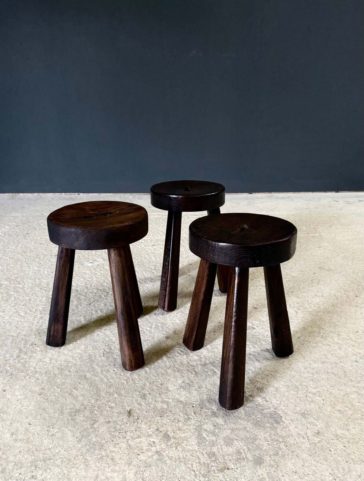 1950's Brutalist Design Handcrafted Tripod Stool Set photo buy