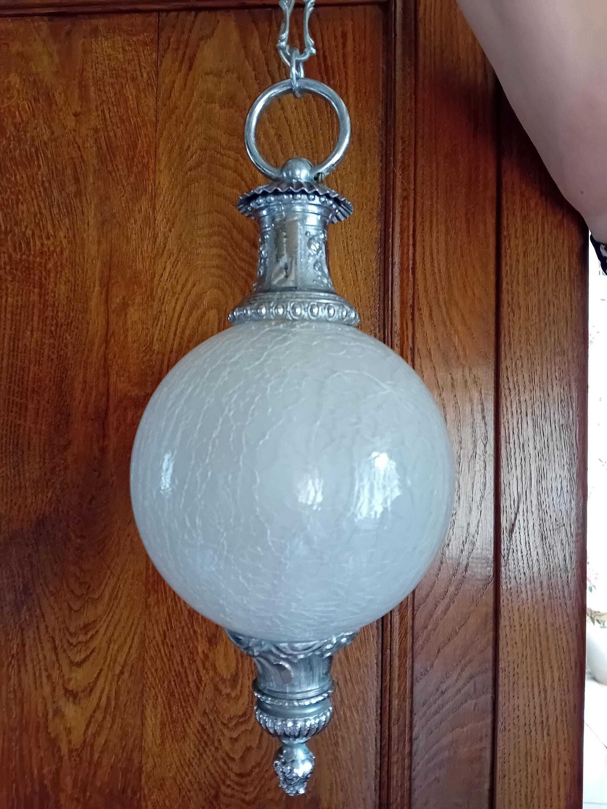 photo for sale Pendant Light: Hanging Swag Lamp White And Silver Decor.