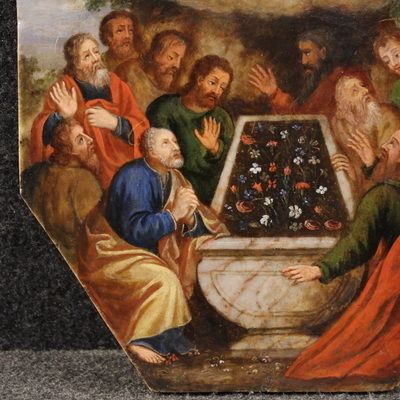 Ancient Oil Painting On Marble From The 16th Century, Assumption Of The Virgin photo furniture