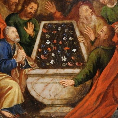 Ancient Oil Painting On Marble From The 16th Century, Assumption Of The Virgin photo 7700.0