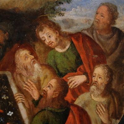 Ancient Oil Painting On Marble From The 16th Century, Assumption Of The Virgin photo vinterior