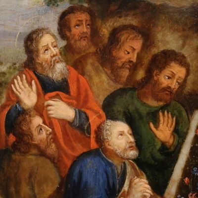 Ancient Oil Painting On Marble From The 16th Century, Assumption Of The Virgin photo buy